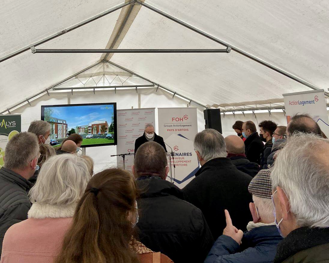 Inauguration pose de première pierre Clésence Flandre Opale Habitat projet partenariat NOVALYS developpement agence evenementiel