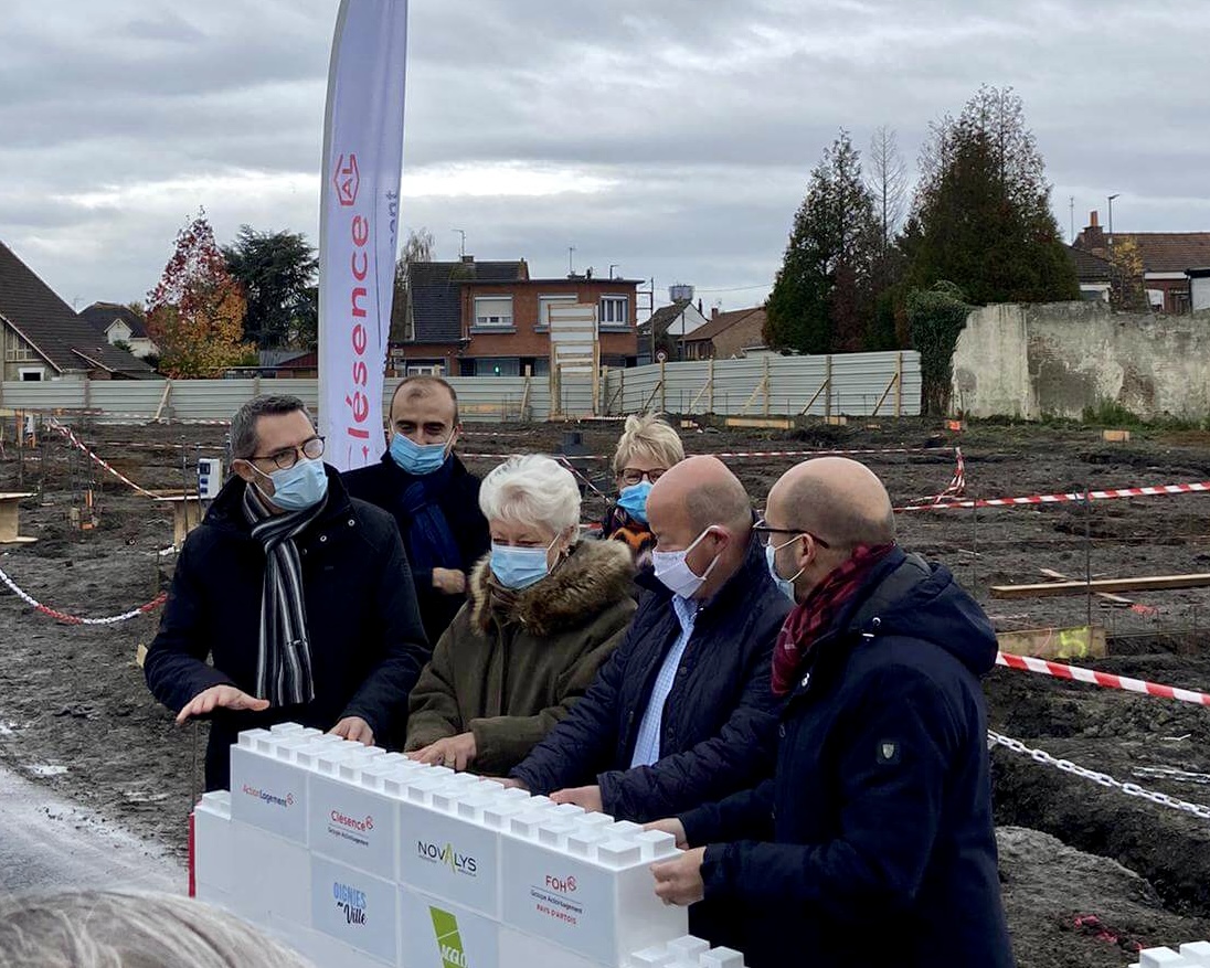 Inauguration pose de première pierre Clésence Flandre Opale Habitat projet partenariat NOVALYS developpement agence evenementiel